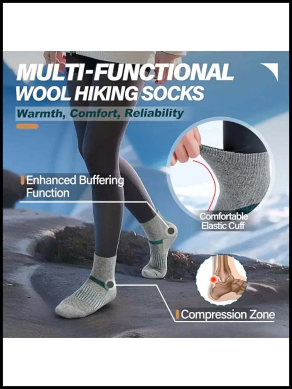 Merino Wool Ankle Socks 6-Pack Moisture Wicking Cushioned Hiking Running